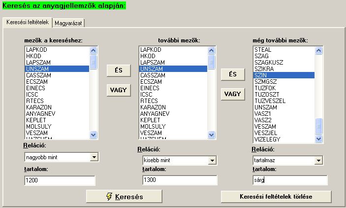 VAKOND program - sszetett keress